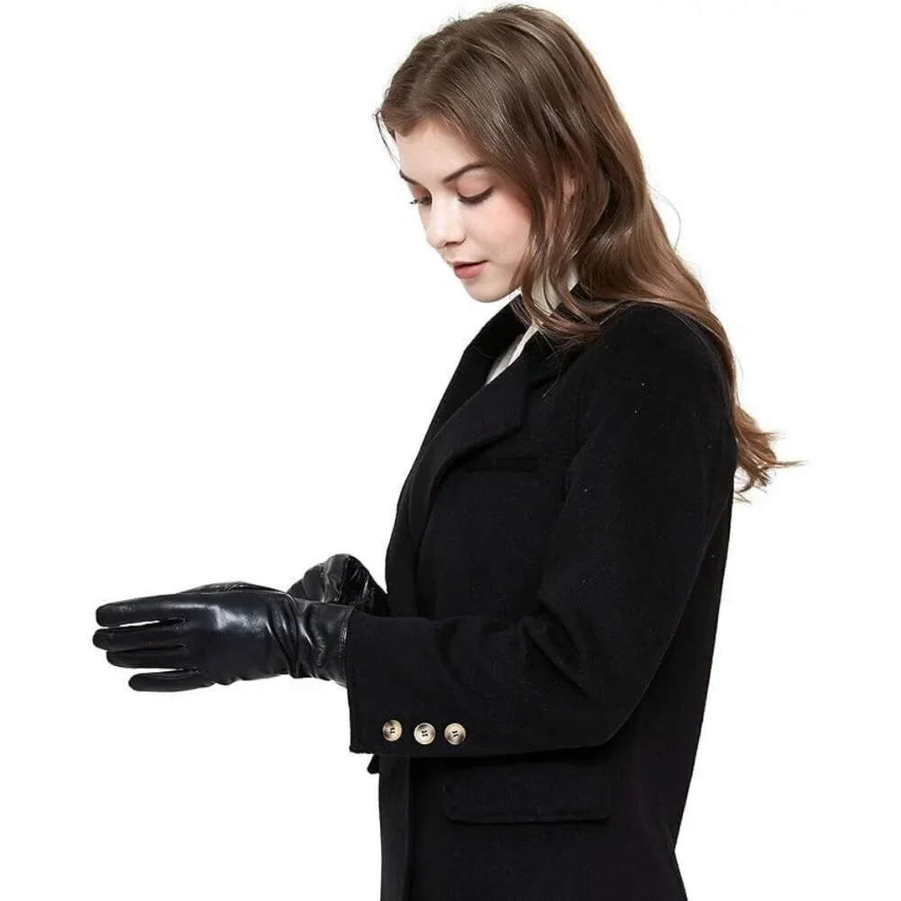 Women’s Leather Gloves Genuine SheepSkin Leather Cold Weather Cashmere Black 2